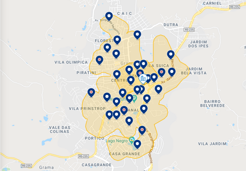 Mapa com as melhores regiões para se hospedar em Gramado